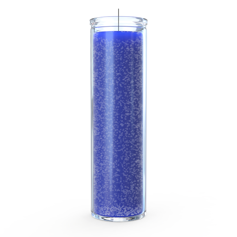 Bougie 7 jours bleue dans un contenant en verre